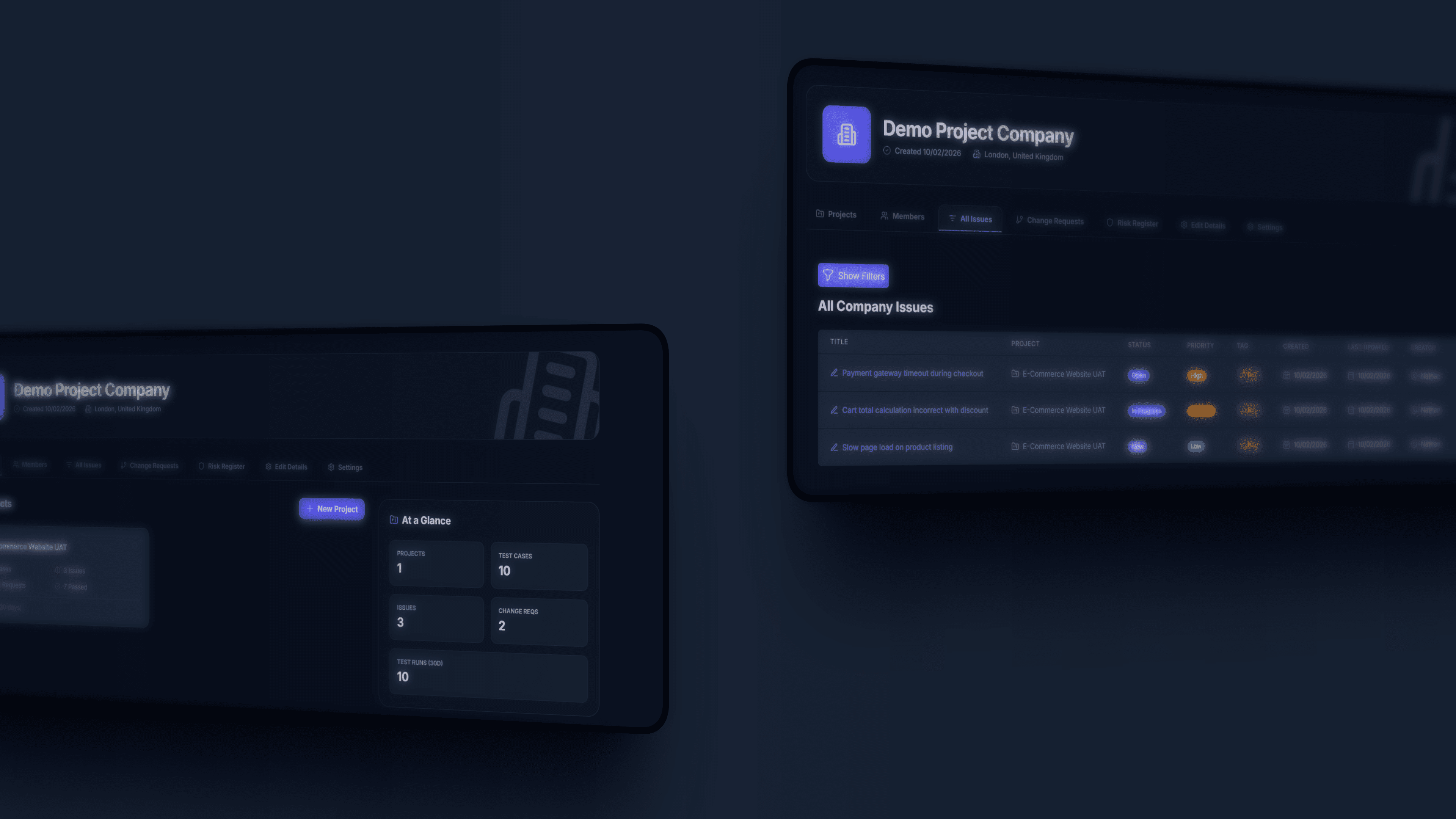 LogicHive UAT software dashboard showing user acceptance testing management interface